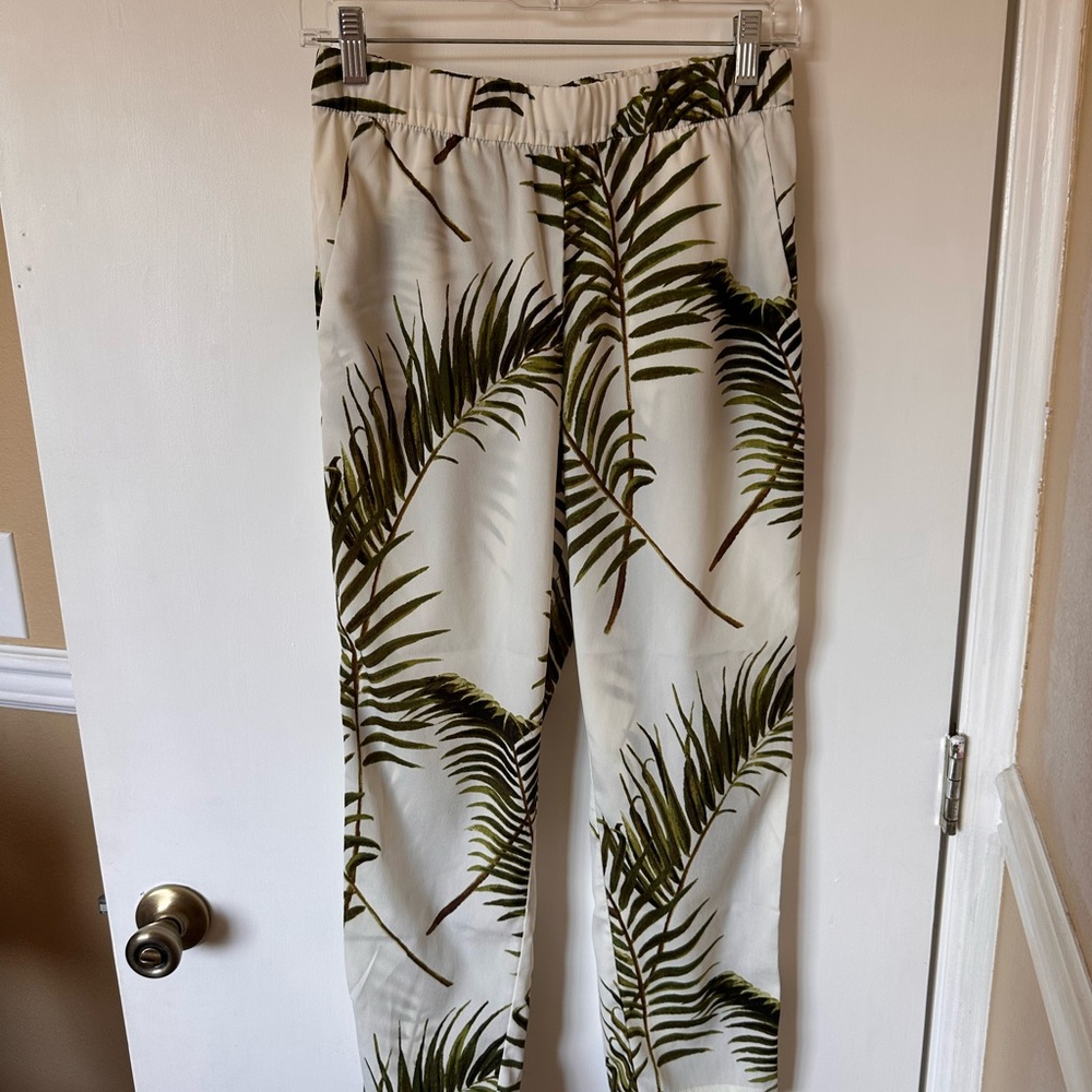 H&M Green and White Chino Pants with Tropical Print